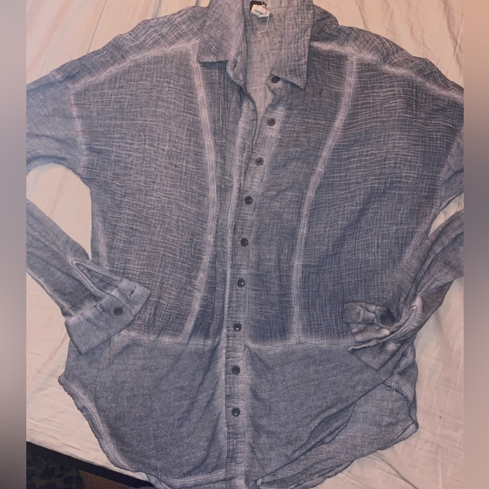 Free people vintage oversized long sleeve button down top